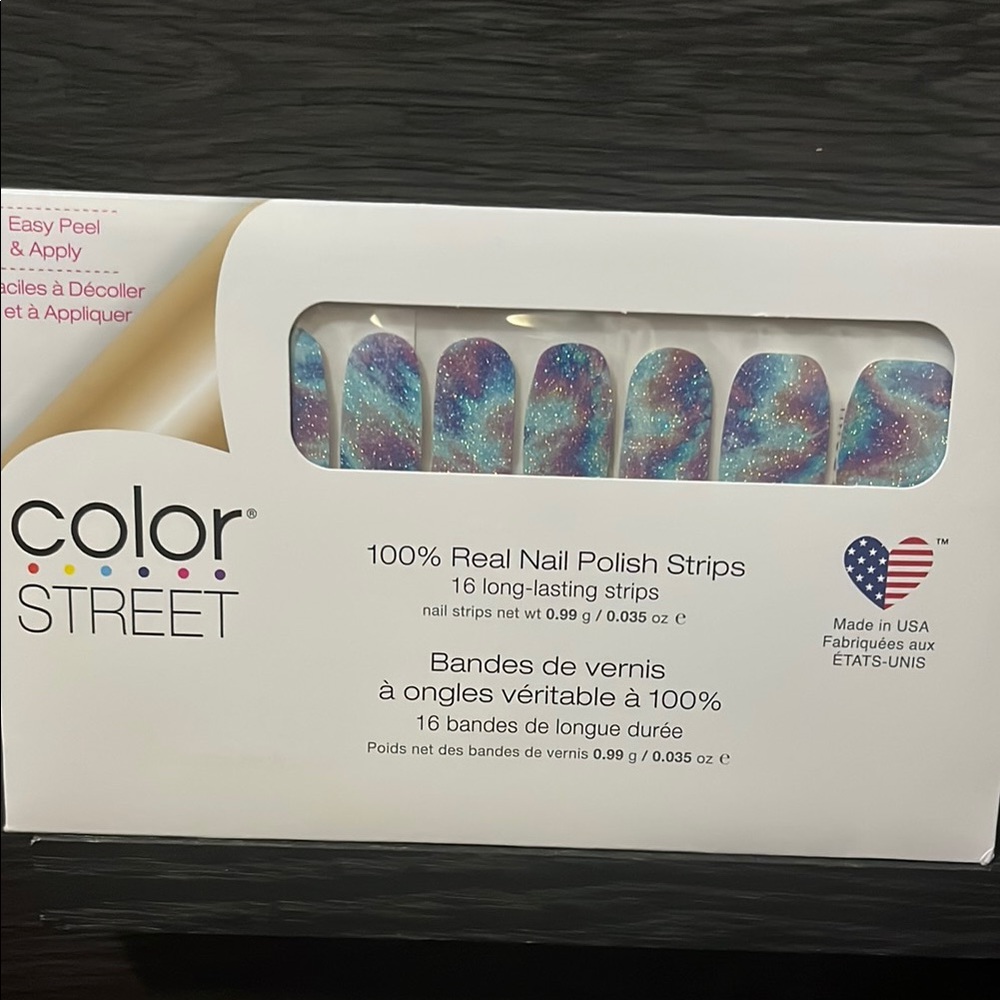 Color Street Glittery Blue and Purple Nail Strips Chrome it down